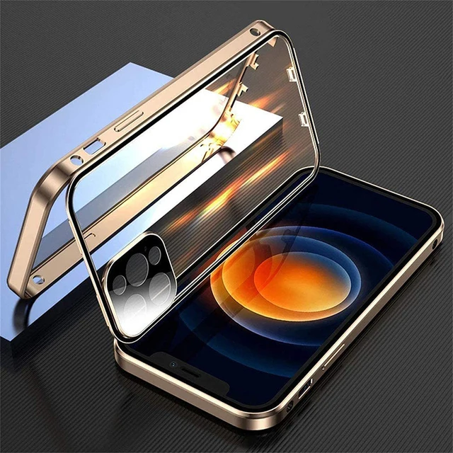 RUWANGAA 360 ° Vollständig geschützte, magnetische, doppelseitige Glas-Telefonhülle mit Schnappverschluss für iPhone 16 Pro Max 14 13 12 15 Pro Max Bumper Cover 4