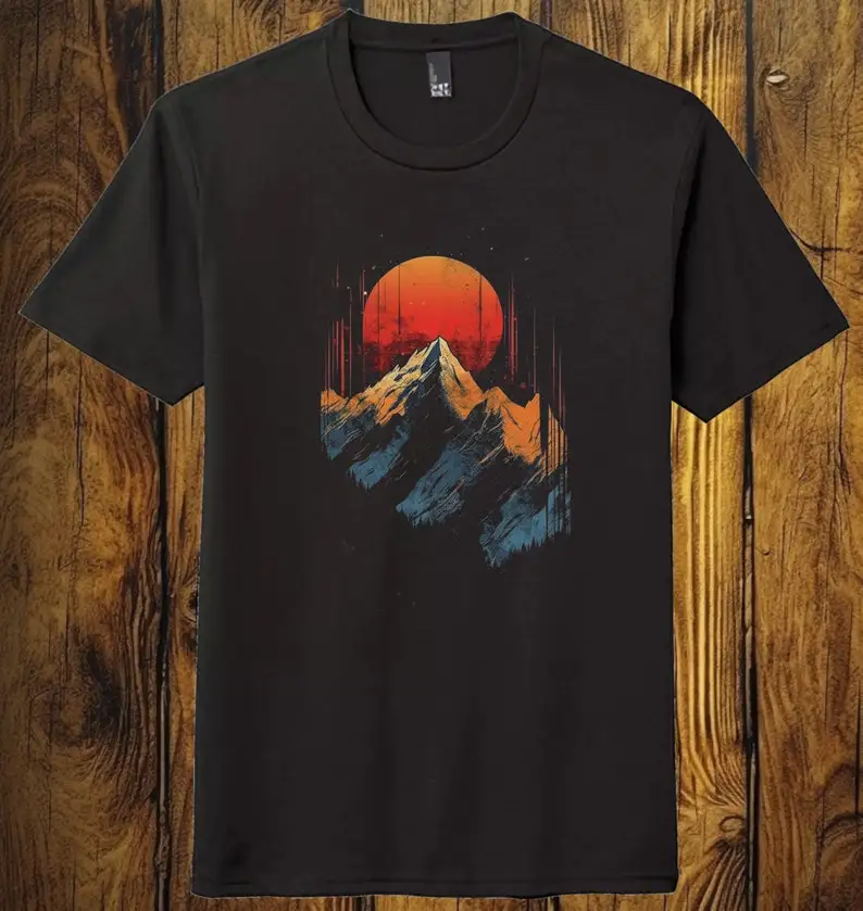 

Retro Vintage Style Mountain Outdoor Wilderness Graphic TShirt Black Unisex Soft shirt men women