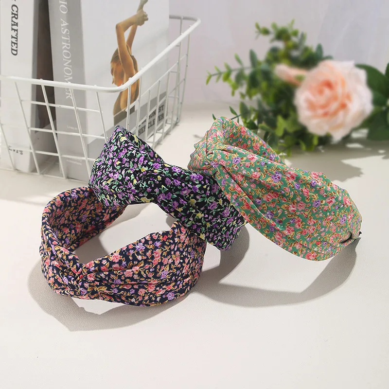 New Wide-brimmed Floral Headband Crossover Fabric Headband Casual Japanese Headband Women\'s Hair Accessory