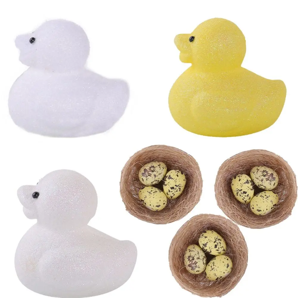 Colorful Easter Duck Ornament Set Foam Handmade Painted Egg Toy DIY Crafts Simulation Egg Bird Nest Home Party