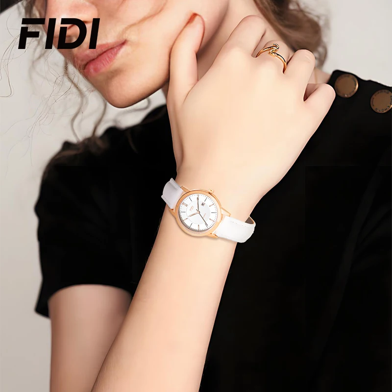 FIDI Simple Watches Luxury Quartz Watch for Men Women Fashion Leather Waterproof Date Couples Loves Black And White Watch