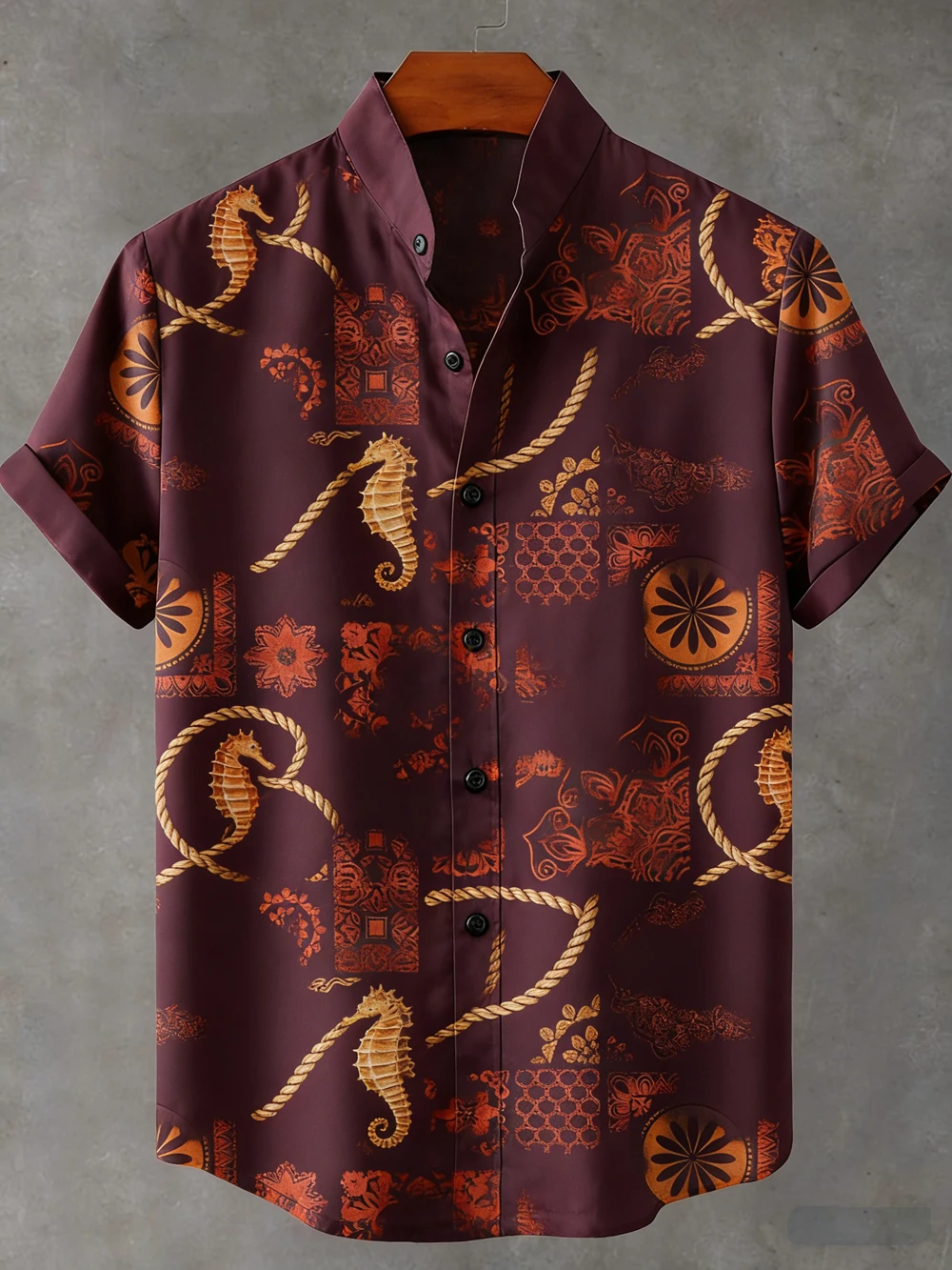 

Men's summer cool short-sleeved shirt natural ocean seahorse print shirt outdoor Cuban casual designer shirt men fast shipping