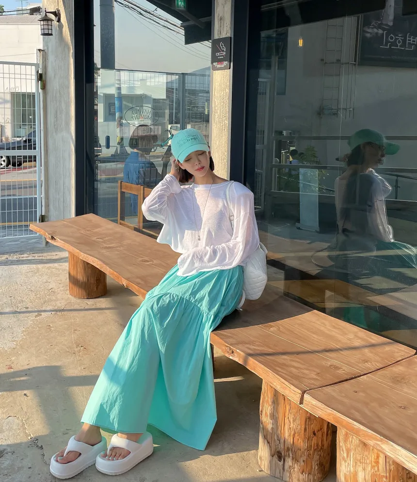 กระโปรงทรงเอพลีทยาวแบบเรโทรสำหรับผู้หญิง ดีไซน์เอวสูง ผ้าโพลีเอสเตอร์ ทรงบานใหญ่ สไตล์เกาหลี