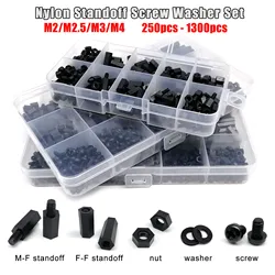 445/1300pcs M2 M2.5 M3 M4 Black Plastic Nylon Insulated Hex Standoff Hexagon Pillar Spacer Column Screw Nut Assortment Kit Set
