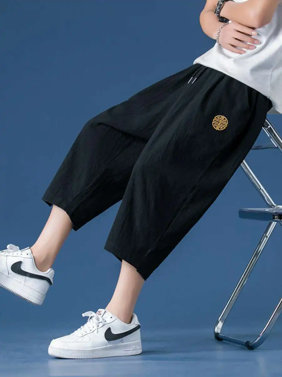 Men's Casual Loose Cotton Linen Pants Summer Thin Straight Leg Comfortable Spring Season mid Waist Trousers for Men
