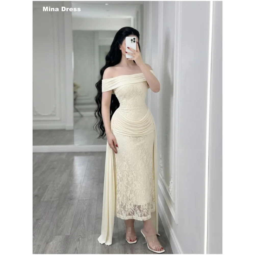 

Mina Customized Ivory One-shoulder Trailing Off-shoulder Pleated Prom Dresses 2026 Luxury Women's Elegant Party Dress Evening