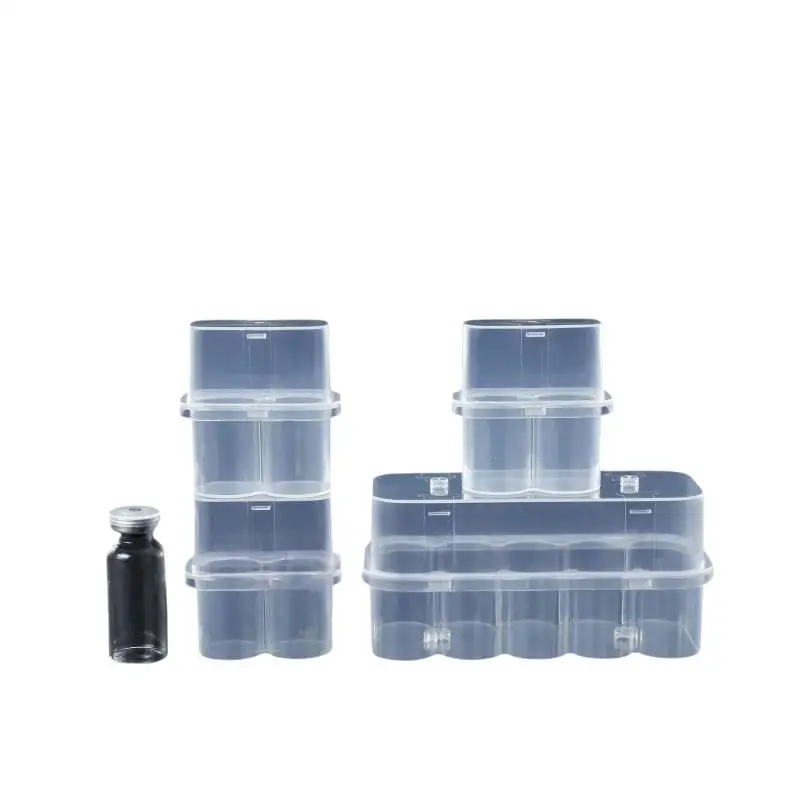 5Pcs 10mL 2/10-Slot Vial Storage Case Stackable Plastic Microtube Storage Box Clear Freezer Tube Box Refrigerator Organizer