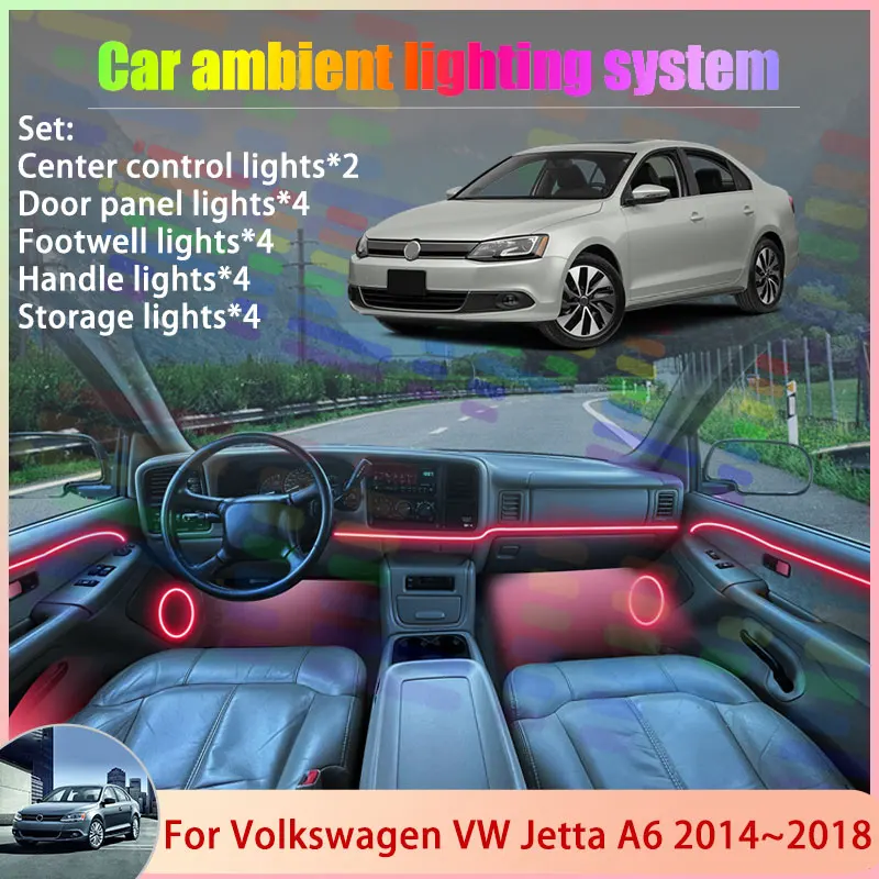 

For Volkswagen VW Jetta A6 5C6 1B 2014~2018 Vento 2/18 in 1 Car Atmosphere Light Lamp RGB Shade Ensemble Streamer Atmosphere Set
