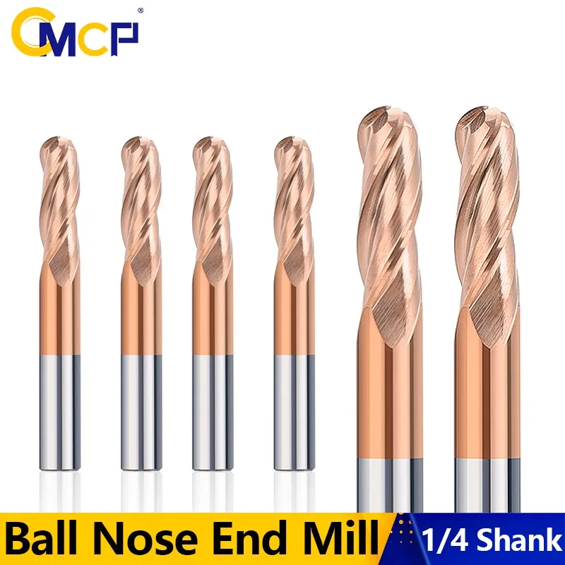 CMCP  Ball Nose End Mill 1/4 inch Shank 3 Flute TiCN Coated CNC Machine Router Bit for Woodwrorking Carbide Milling Cutter