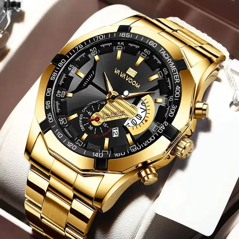 Kegllect Men Stainless Steel Quartz Watch Luxury Calendar Luminous Life Waterproof WristWatches