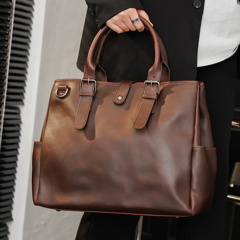 

Vintage Leather Male Briefcase Large Capacity Business Men Handbags High Quality Luxury Men Working Bags European Style