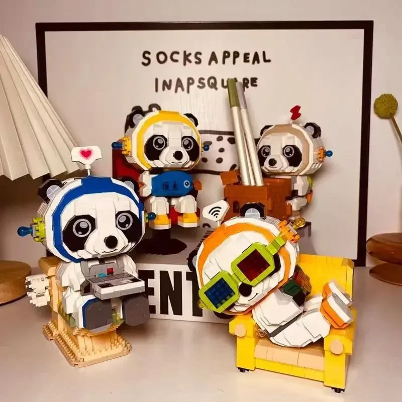 Chinese made building blocks China-Chic cartoon panda pen holder adult difficult micro particle assembly gift for boys and girls