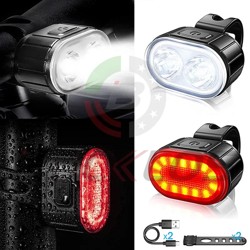 

Bike Lights USB Bicycle LED Lamp Front Rear Flashlight Recharge Cycling Headlight Taillight Waterproof MTB Bicycle Accessories