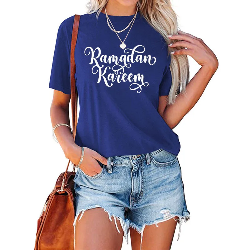 Cotton  100% Ramadan Letter Printing New Casual Round Neck Loose Short Sleeve T-shirt Women's Blouse Tops  Oversized T Shirt