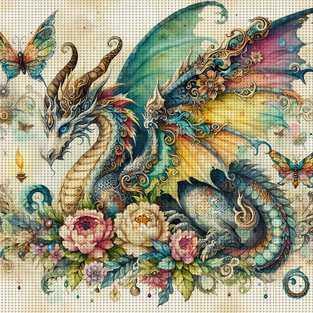 1 Stück 46x46cm/18,11x18,11 Zoll, 11CT Druck-Kreuzstich-DIY-Set, Drachen schlummert, Entspanntes Kreuzstich-Set für Erwachsene Anfänger