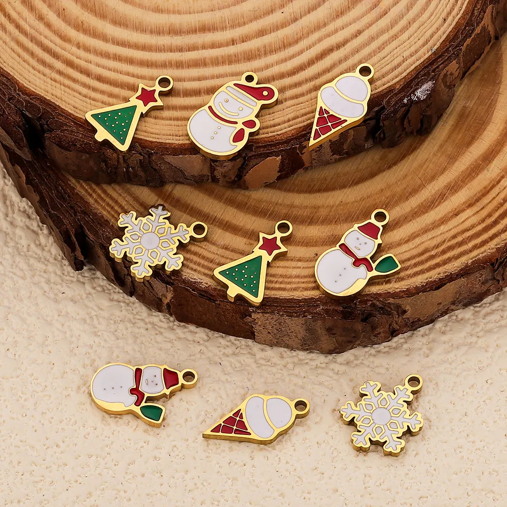 5pcs Stainless Steel Christmas Tree Snowflake Charm Gold-Plated PVD DIY Necklaces Bracelets Earrings Jewelry Making Accessories - Image 6