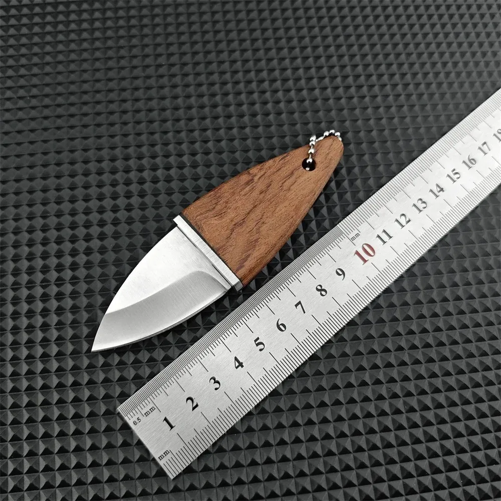 Lightweight Mini Fixed Blade EDC Knife Wooden Handle and Wood Sheath Keychain Knife for Outdoor Camping & Household Use