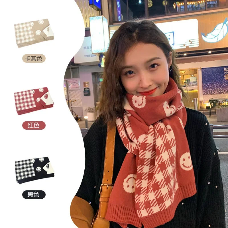 

Atmosphere Scarf Women's Winter 2024 New Versatile Smiley Plaid Shawl Long Thickened Cold-proof Warm Neck