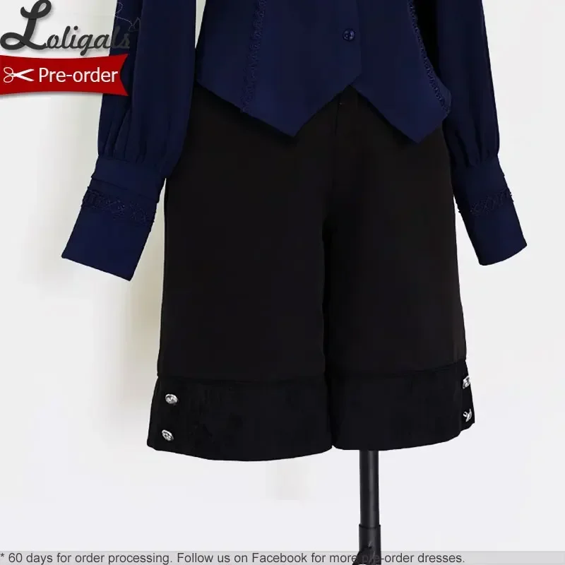 Retro Lolita Waistcoat Medieval Little Prince Swallowtail Long Vest / Shorts by Princess Chronicles ~ Black & Blue