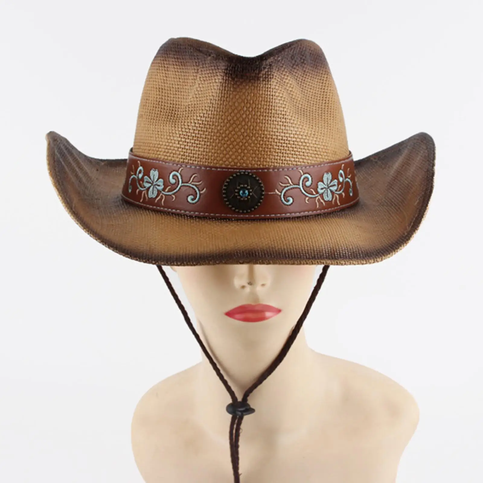 

Western Cowboy Hat Unisex Adult Roll up Brim Sunhat for Music Festival Concerts Stage Performance