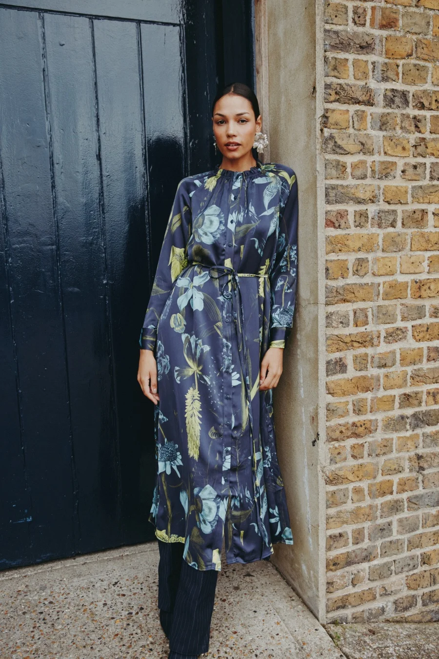 AS AW25 satin dress elegance lady ruffled neck woman clothes with Removable belt