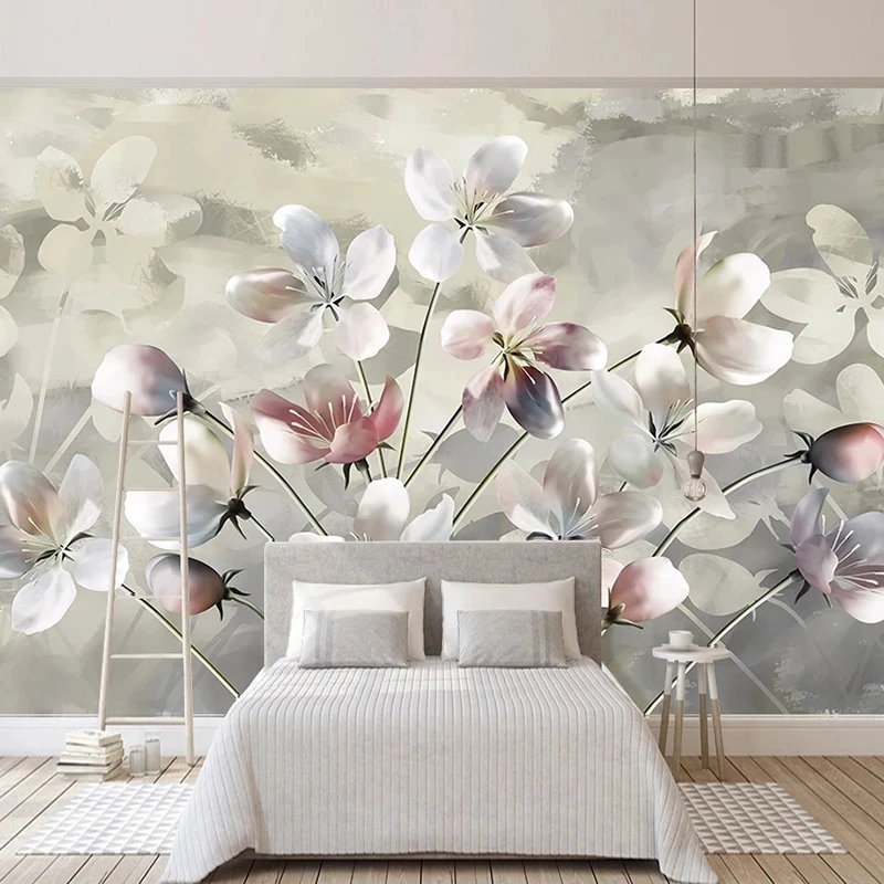 Custom Mural Hand Painted Watercolor Oil Painting Floral Modern Bedroom Wallpaper Living room sofa TV background wall restaurant