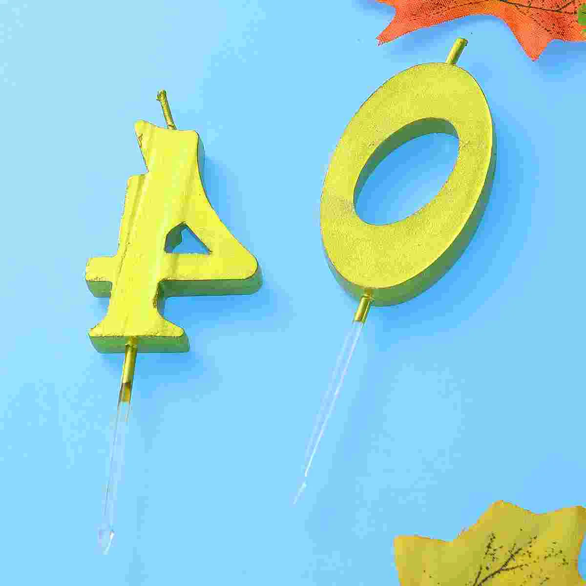 2pcs 40 Birthday Number Decoration Bithday Cake Topper Candles Party Supplies (Number 4+0, Golden)