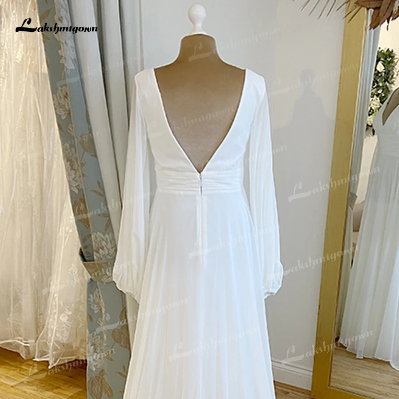 Robe de mariée Simple pour femmes, ligne a, Sexy, décolleté en v profond, dos nu, élégante, manches lanternes, ceinture plissée, 2023