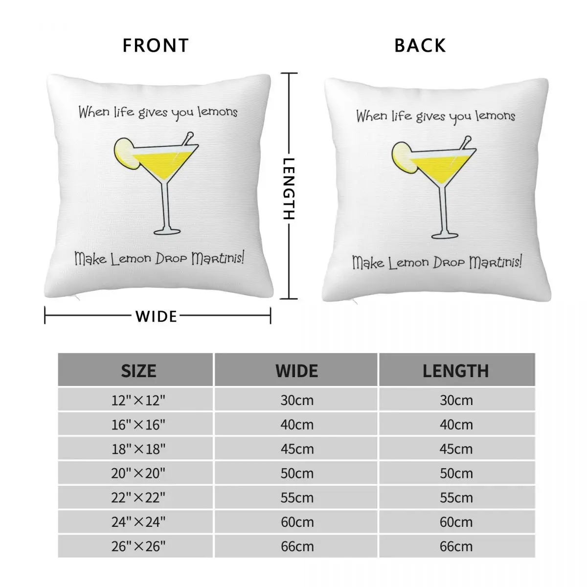 When Life Gives You Lemons Make Martinis Square Pillowcase Polyester Linen Velvet Creative Decor Throw Pillow Case Home Cushion