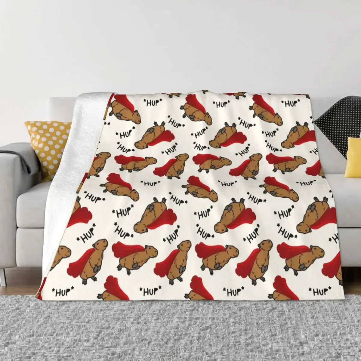 Funny Hero Capybara Flannel Throw Blankets Animal Lover Blankets for Sofa Bedroom Super Warm Bed Rug