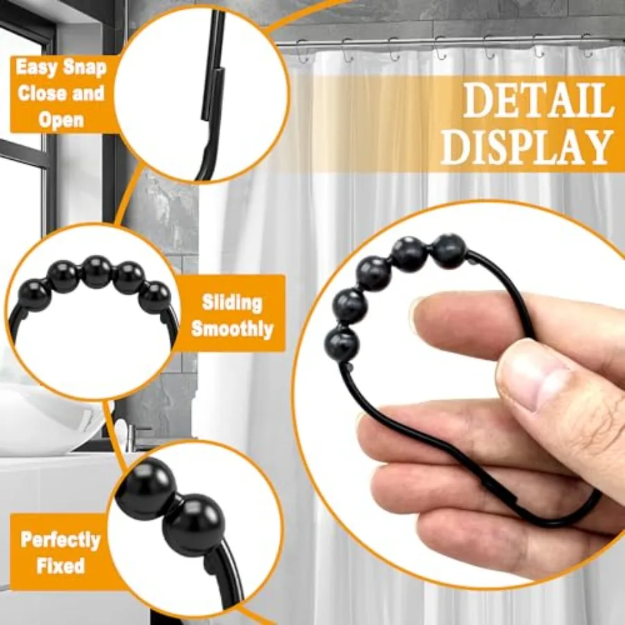 Shower Curtain Hooks Rings, 12 Pcs Decorative Rustproof Metal Shower Hooks for Shower Curtain, Free Sliding Shower Hooks for Ba view 5