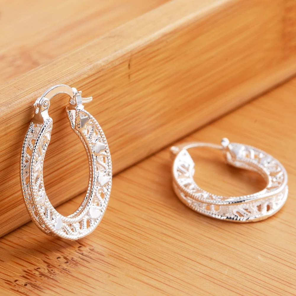 925 Sterling Silver Retro Earrings for Women Jewelry fine Round Carved wedding heart drop Christmas Gifts party