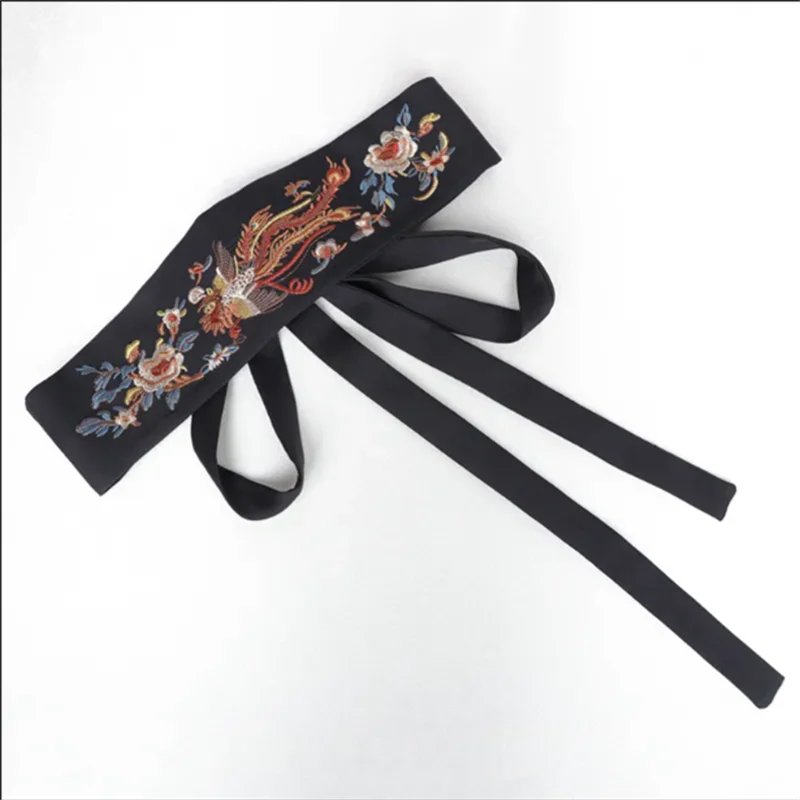 Embroidered Girdle Ladies Accessories Retro Decorative Antique Bow Tassel Chinese Black Belt Lace Tie Waistband