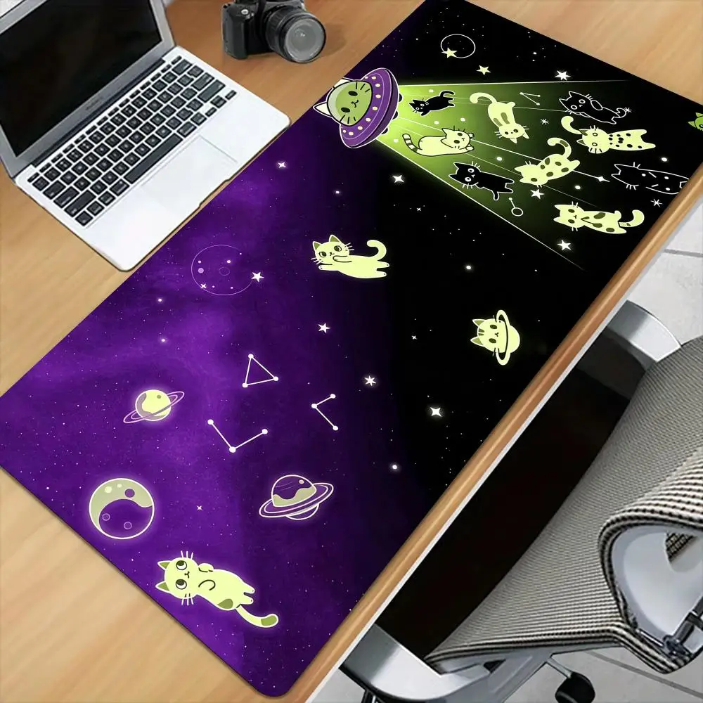 Naughty Alien Cat anime Mouse Pad Desk Mat with Stitched Edge XXL Mousepads Rubber Anti-slip Gamer Keyboard Rug Gaming Mats