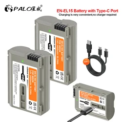 PALO 1-8pcs 2450mAh EN-EL15C EN-EL15 Type C Charging Battery for Nikon Z5,Z6,Z6 II,Z7,Z7II ,Z8,D600 D610 D600E D800 D810 D800E