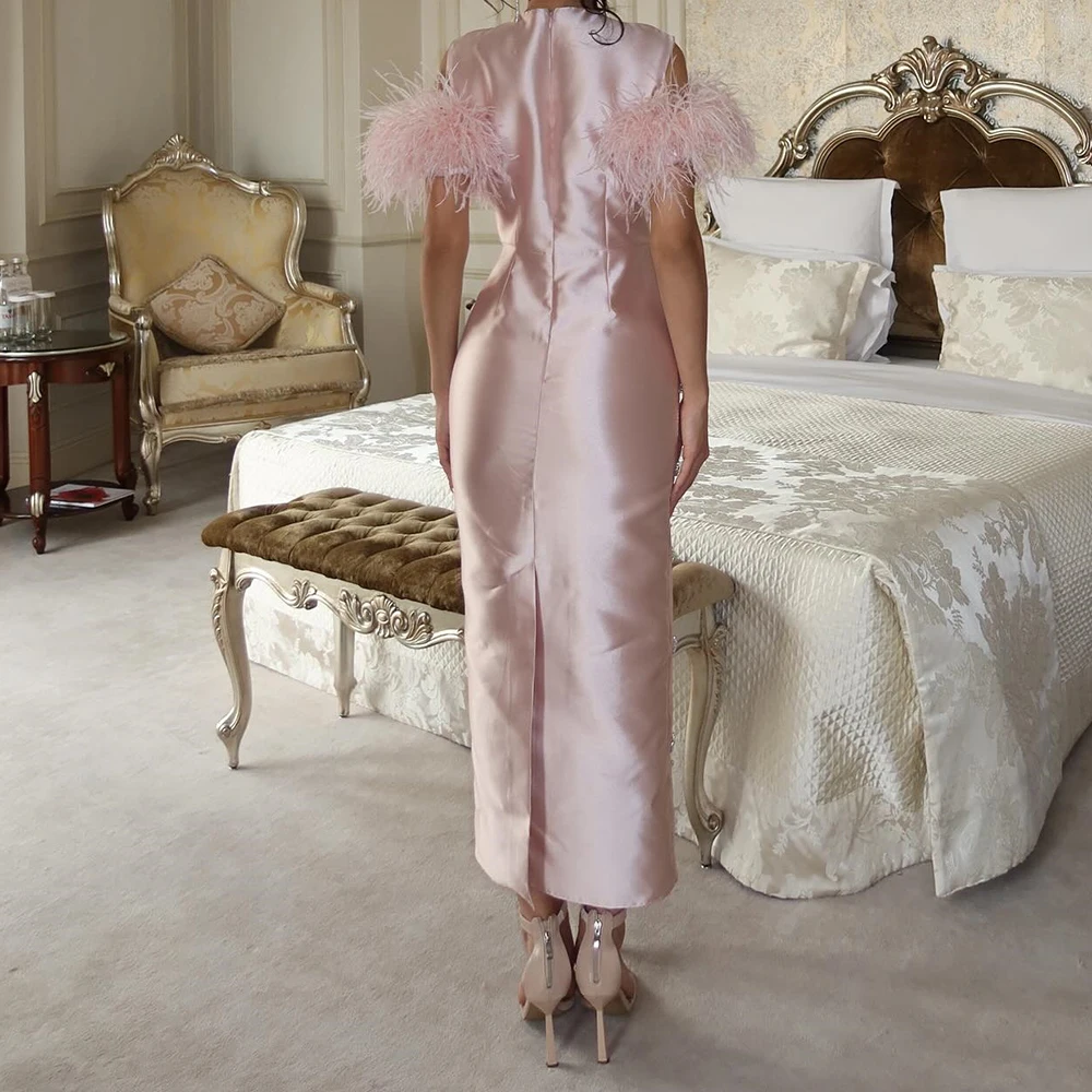 Customized Straight Evening Dresses Tea-length O-neck Sleeveless Prom Gown Simple Fashion Crystal Tassel Exquisite Party Gown