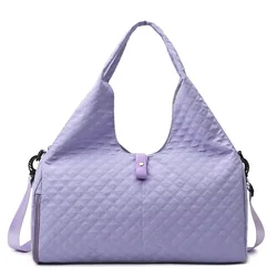 Bolsa Oxford impermeável para mulheres, padrão xadrez, bagagem de mão, ioga, ginásio, bolsa esportiva, viagem, roxo, casual, moda, média, 2024