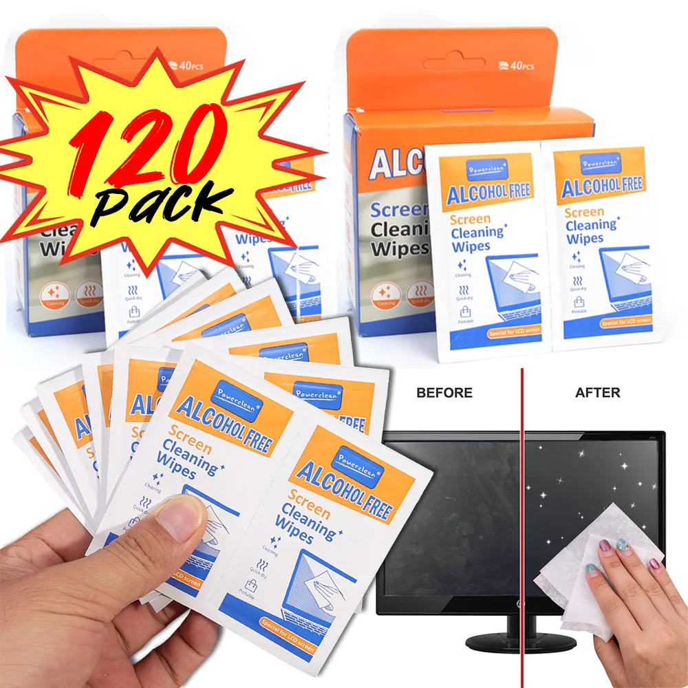 10-120Pcs of Disposable Portable LCD Screen Cleaning Wipes - Dry and Wet Screen for Tablets Laptops Phones TVs Cars and Monitors