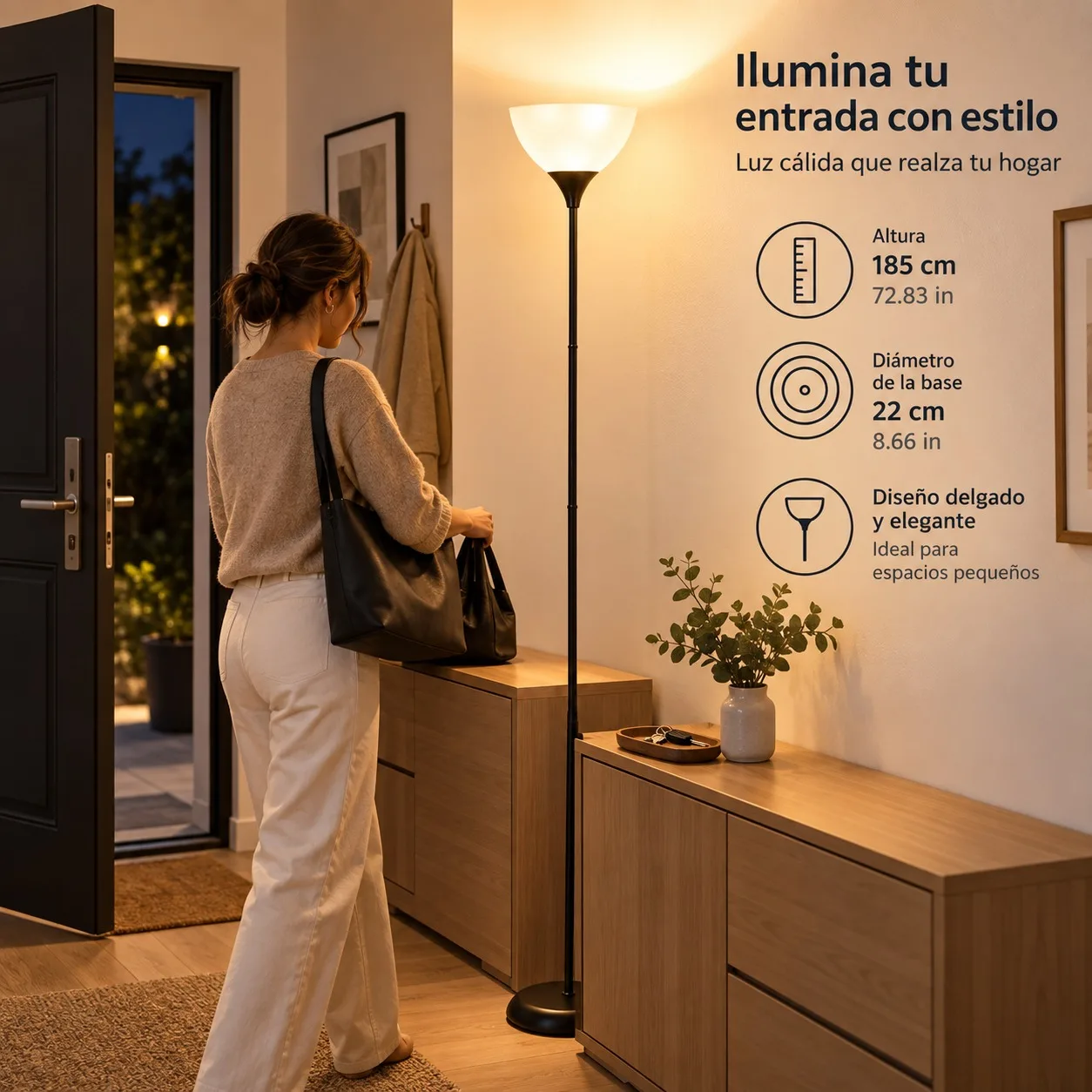 Lampada da terra moderna a LED, 185 cm, 220-240 V, con design in metallo, ideale per soggiorno e camera da letto, offre un’illuminazione soffusa e indiretta e dispone di una presa E27.