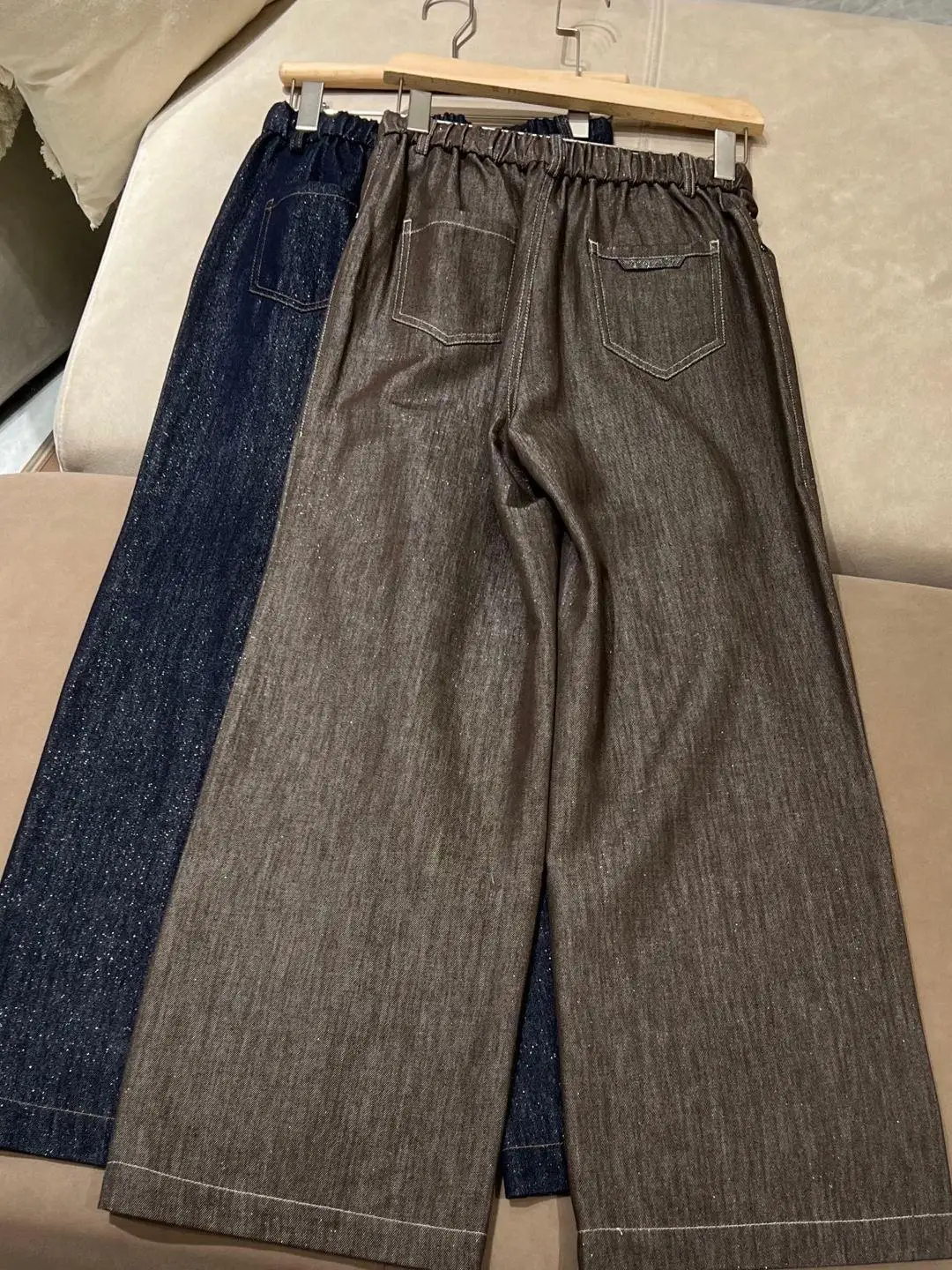 

Elastic waist jeans casual fashionable versatile sparkling silk women's drawstring loose drape wide leg jeans