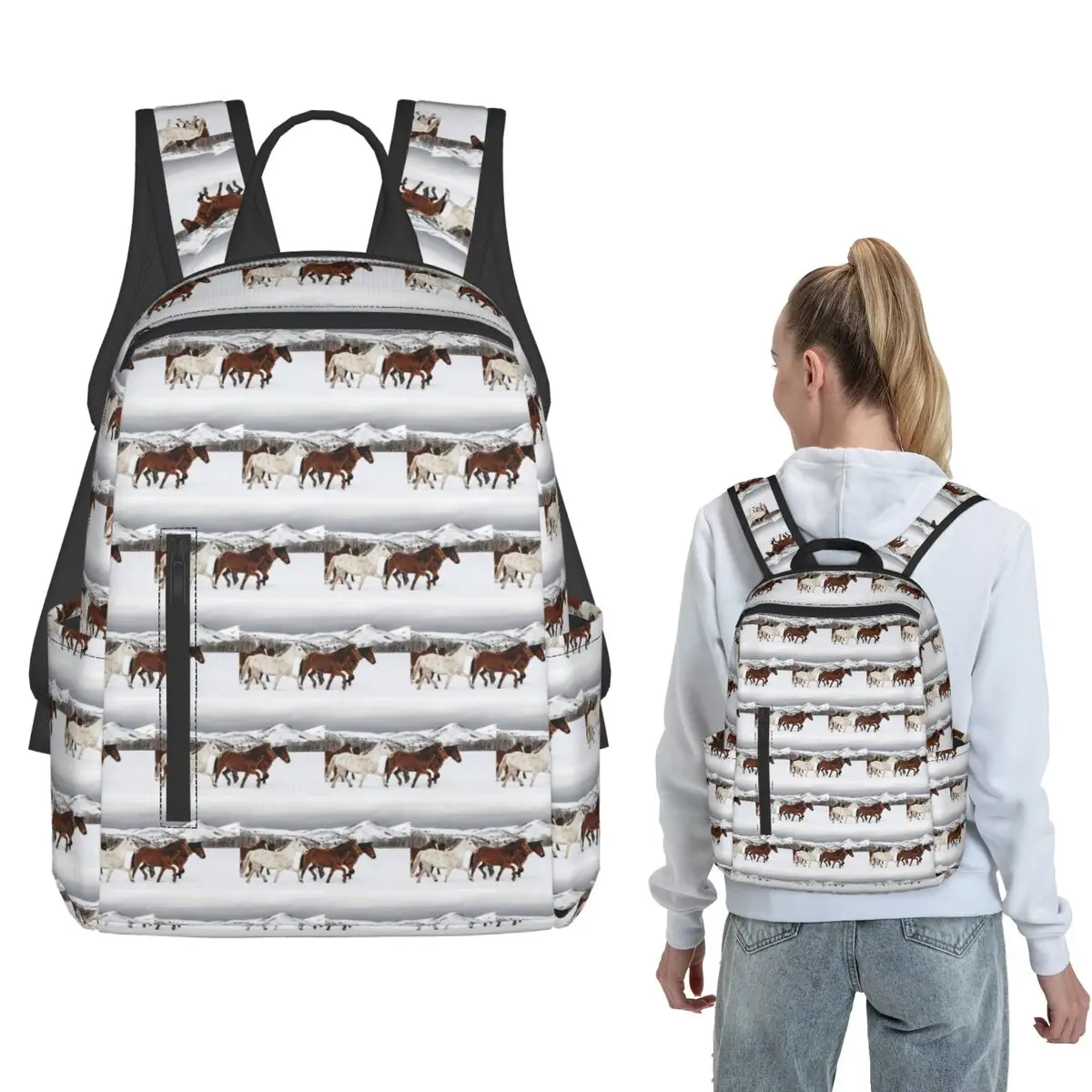 

A Mixed Herd Of Wild And Domesticated Horses Frolics Backpack Large Capacity BookBag School Bag Shoulder Bags for Men Women