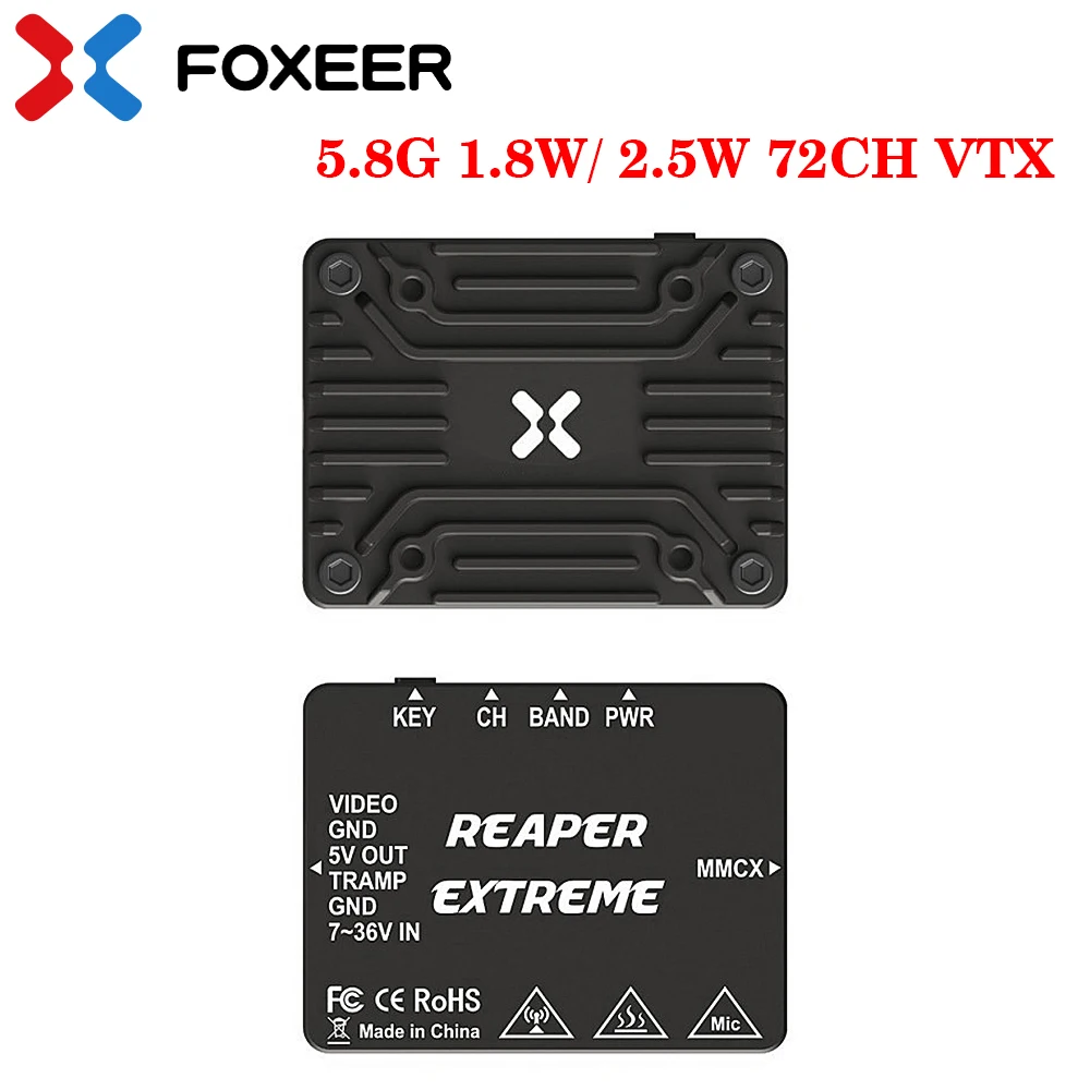 

FOXEER 5,8G Reaper Extreme 1,8 Вт 72CH/2,5 Вт 72CH FPV VTX 25 МВт 200 МВт 500 мВт Регулируемый 2-8S 20x20 мм для радиоуправляемого дрона дальнего действия