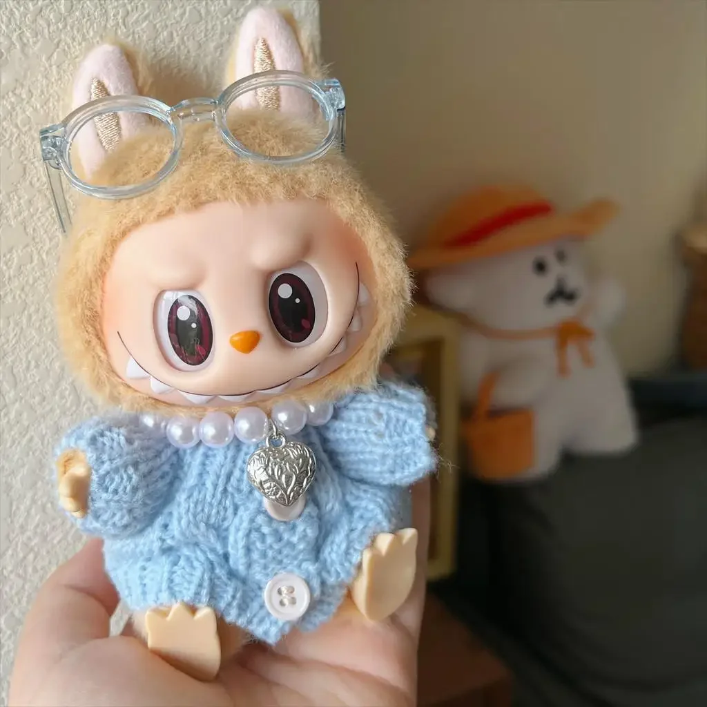 Doll'S Clothes Outfit Accessories For Labubu Sitting Party Sweater Clothes Glasses Necklace Autumn and Winter Travel Cute Set