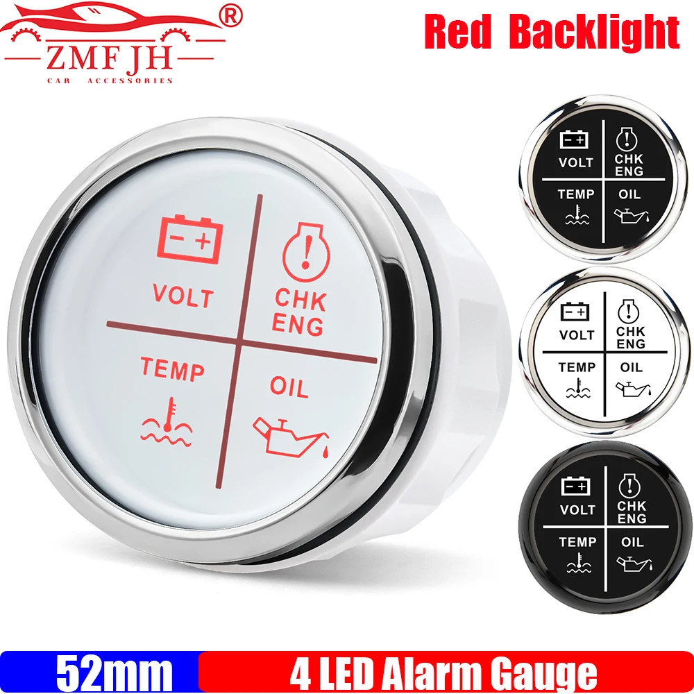 

ZMFJH Новый 52 мм 4 светодиодный датчик сигнализации Вольт Температура воды Масло Индикатор давления с красной подсветкой для автомобиля Лодка Яхта