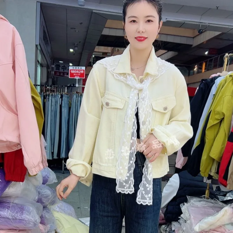 Spring ， Autumn New Short Jacket Denim Jacket Lace Shawl Top Simple Commuter Fashion Women's High quality high appearance level