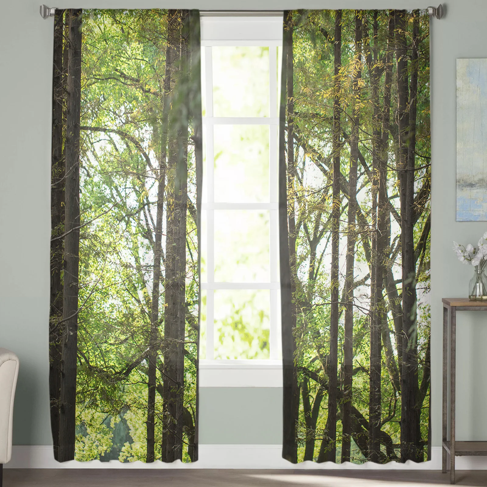 Green Jungle Natural and Fresh Sunlight Sheer Curtains for Living Room Kitchen Tulle for Windows Voile Yarn Curtains for Bedroom