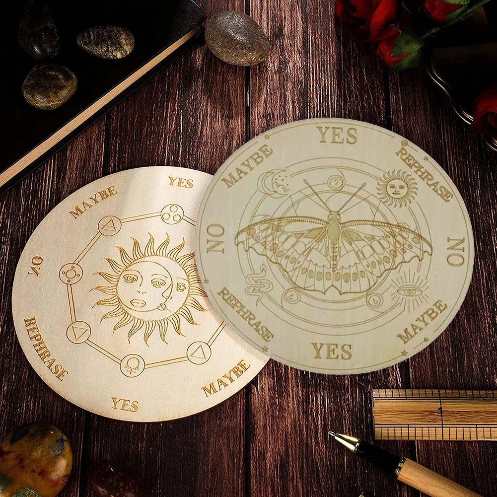 Pro Fate Divination Table Games Playing Board Wooden Divination Pendulum Board with Stars Moon Carved Coasters