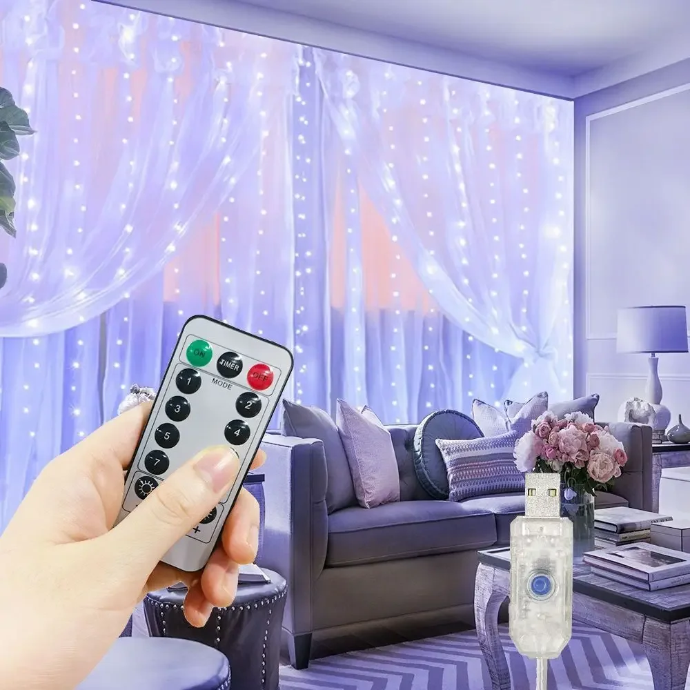 أضواء سلسلة ستارة LED للتحكم عن بعد ، إكليل خرافي ، USB ، عطلة ، زفاف ، غرفة نوم ، غرفة معيشة ، ديكور ، 8 أوضاع ، 3 أمتار ، 6 أمتار
