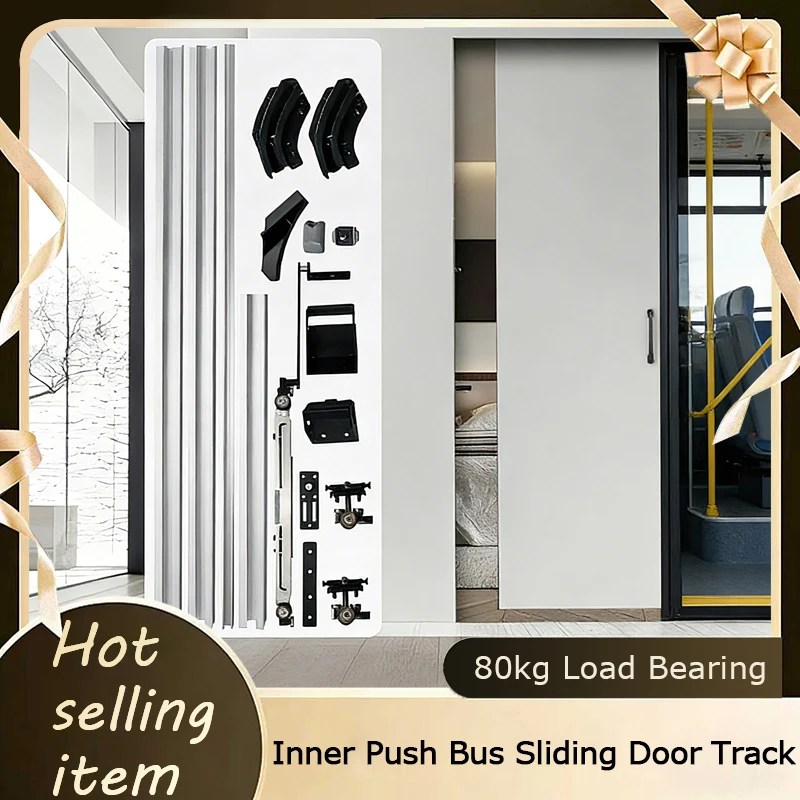 Motorized Sliding Door Track With Internal Push System For Bedroom Bathroom Hallway Hidden Door Hardware Kit Accessories
