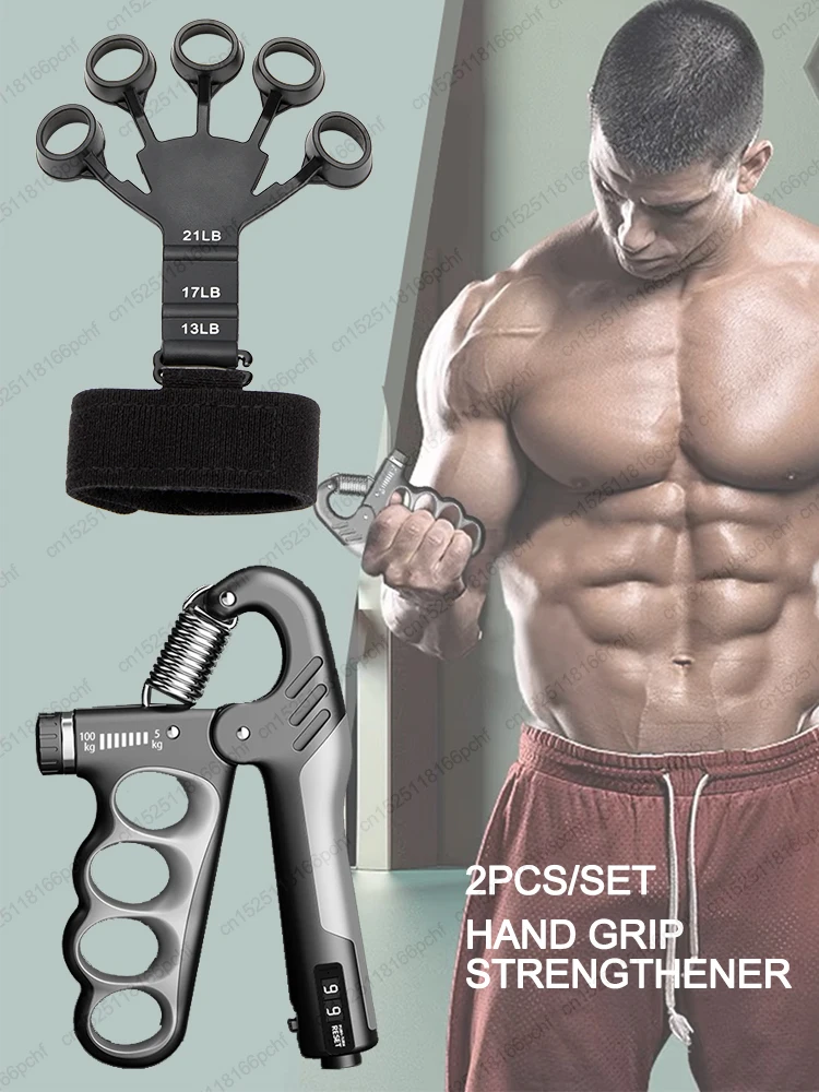 2Pcs Hand Grip Strengthener Set Electronic Counting Gripper Muscle Recovery Fitness Exercise Finger Gripper Strength Adjustable